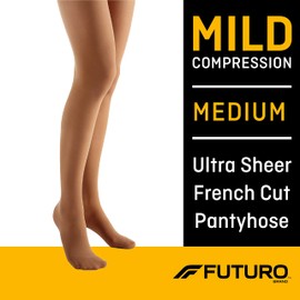 FUTURO Ultra Sheer Pantyhose for Women, Medium Size, Mild Compression (8-15 mm/Hg), Improves Circulation to Minimize Swelling, Relieves Tired & Achy Legs, Reinforced Toe & Heel (71017FCNEN) | Futuro