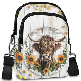 LYEMVHE Cow Crossbody Purse for Women Lightweight Small Crossbody Bag Waterproof Phone Wallet with Card Slots Adjustable Strap