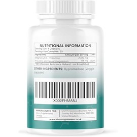Vinco Magnesium L-Threonate Supplement - 120 High Strength Magnesium L Threonate Capsules - 2000mg Bioavailable Form of Magnesium per Serving - Non-GMO & Gluten Free - Made in The UK
