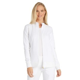 CHEROKEE Women's Iflex Warm-Up Jacket with Zip Front Medical Scrubs Jacket, White/Opulent Garden, S