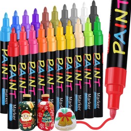 IVSUN Paint Pens Paint Markers, 20 Colors Oil-Based Waterproof Marker Pen Set, Never Fade Quick Dry and Permanent, Works on Rocks Painting, Wood, Fabric, Plastic, Canvas, Glass, Mugs