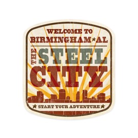 Die Cut Sticker Birmingham, Alabama, The Steel City, Sunburst, Start Your Adventure, Contour Vinyl Sticker 3 to 6 inches, (Waterproof Decal for Cars, Water Bottles, Laptops, Coolers), Large