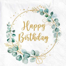 Sprinlot Sprinlot 40 Stück Servietten Geburtstag Eukalyptus, Servietten Salbeigrün, Happy Birthday Servietten, Servietten Eukalyptus Grün, Geburtstagsdeko Tisch Servietten Tischdeko Geburtstag Frau Mann