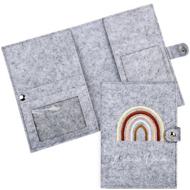 MINISONA Felt Maternity Log Cover, German Maternity Log Cover, Maternity Passport Cover, Light Grey Maternity Log with Compartments for Vaccination Certificate (Buckle)
