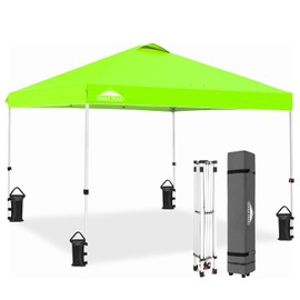 EAGLE PEAK Pop Up Canopy Tent with Wheeled Carry Bag, 8 Stakes, 4 Ropes, 4 Weight Bags, Easy Set Up Tent Canopy, 10x10 ft, 100sqft of Shade, Fluorescent Green