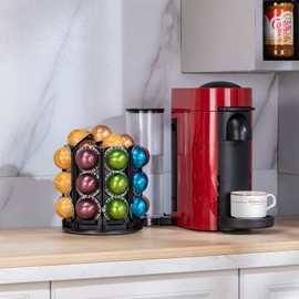 Nespresso capsule holder 360 Degree Revolving, Compatible with Nespresso Vertuo pods, With Central Additional Pods Storage (Carousel-24+ Pods)