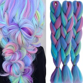 CliCling 4 Colors Mix Braiding Hair Extensions 3 PCS Synthetic Jumbo Hair for Crochet Box Braids Twist Braid (Light Pink-Light Green-Light Purple-Light Blue)