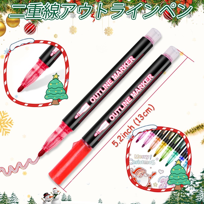 12 Outline Pens Border Double Line Markers Color Pens