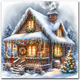 igoodom Diamond Art Kits for Adults, Christmas Diamond Painting Kit, Full Drill Round Winter Christmas Colorful House Diamond Art Kits, DIY Gem Art and Crafts for Home Wall Decor Gift 14x14inch