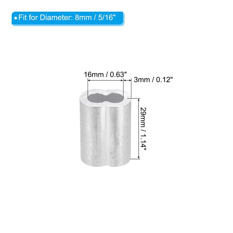 sourcing map 5/16" 8mm Aluminum Crimping Loop Sleeve Double Ferrule