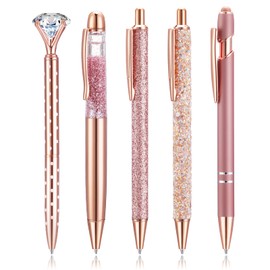 Pinenuts 5 Pieces Ballpoint Pens Bling Metal Pens Elegant Diamond Design Stationery Office Desk Accessories Work Leaving Gift for Teachers Adults