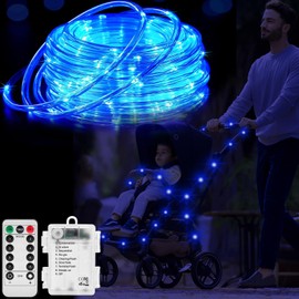 Qlonn 16.4Ft Stroller Lights for Walking at Night - 50 LEDs 8 Modes Outdoor Waterproof Baby Stroller String Lights Dimmable/Timer with Remote for Bike Camping Party Garden Holiday Decoration (Blue)
