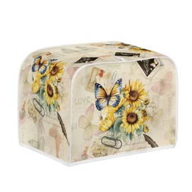 NETILGEN Toaster Dust Cover 4 Slice, Microwave Oven Grill Cover - Stain Resistant Dustproof Kitchen Small Appliance With Top Handle, Butterfly Sunflower Retro