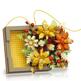 Vilbocr Flower Building Blocks Jewelry Box Flowers Building Set Flower Centerpiece Building Blocks，Proposal Ring Box，Valentine's Day Gift Ideas (Gelb 536Pcs)