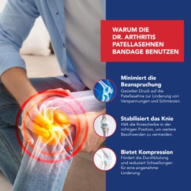 Dr. Arthritis Designed by Doctors Patella Tendon Bandage / Knee Braces and Handbook, Adjustable Bandage Women / Men – Knee Support for Meniscus, Patellar Tendonitis, Runner's Knee (Blue, Pair)