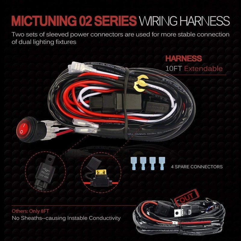 MICTUNING Light Bar Wiring Kit,LED Light Bar Wiring Harness for