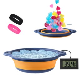 Face Dunk Bowl for Ice Bath, Face Plunge Bowl Kit, Foldable Bowl for Face Ice Bath with Reusable Cubes, headbands, thermometer, Portable Cold Plunge Face Bowl (Yellow blue)