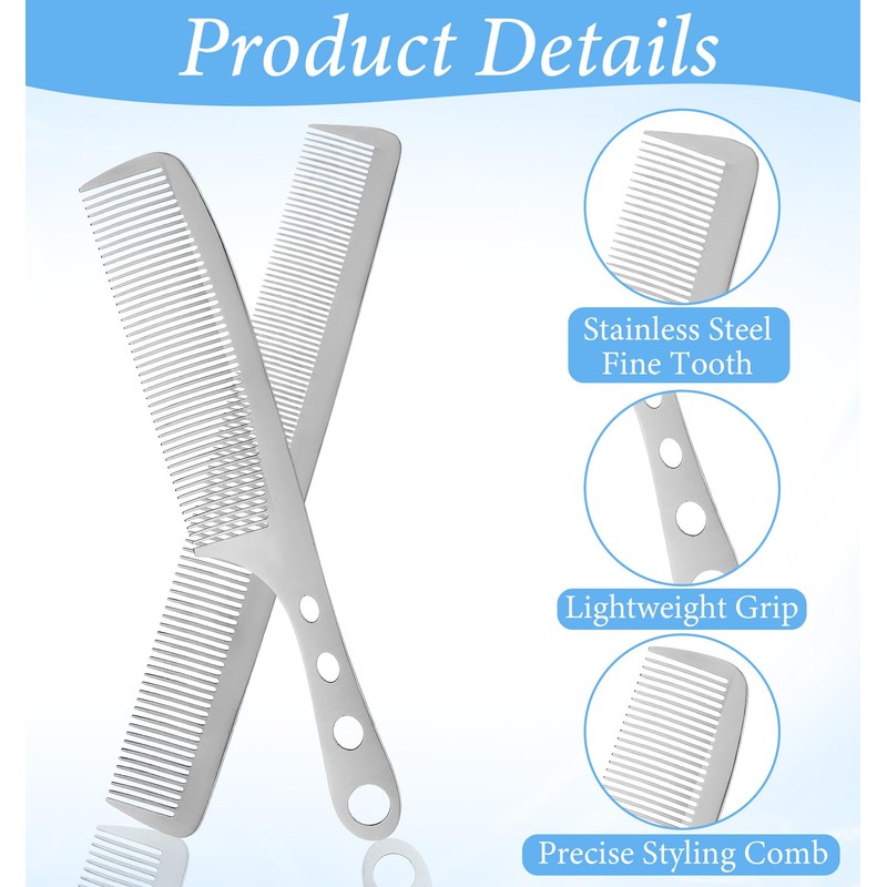2 Pcs Metal Comb, Metal Combs for Hair Women, Stainless