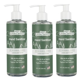 Happy Little Camper Hand Sanitizer with Lemon Zest Scent - Moisturizing Gel with Vitamin E & Antimicrobial Formula- Contains 70% Ethyl Alcohol - Travel Size, Made in USA - 3x 8oz bottles