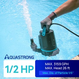 Aquastrong Sump Pump 1/2 HP Submersible Water Pump Thermoplastic Portable Utility Pump 3159 GPH High Flow Water Removal for Swimming Pool Garden Pond Basement Window Wells with 10ft Long Power Cord