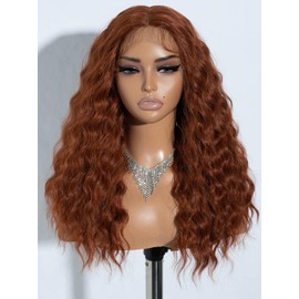 Joedir Curly Lace Front Wig Long Deep Wave Curly Wigs for Women T-Part Preplucked Hairline Wig with Baby Hair 20 Inches Synthetic Wig for Daily Wear Ginger Orange