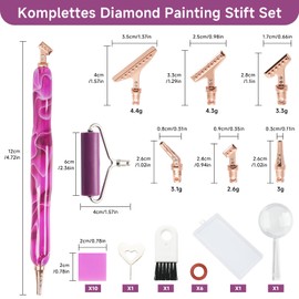 Sheryl&Rain Diamond Painting Zubehör Stift, 22 Stück Diamond Painting Pen Set mit 6 Style Metal Drill Pen Ersatzköpfe, Rolle, Lehm, Lupe, DIY 5D Diamant Malerei Stifte Zubehör und Werkzeuge