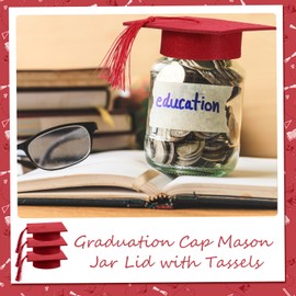 Mindsoft 24 Pcs 2026 Graduation Cap Decorations Mason Jar Lid with Tassels 4.2 Inch Grad Hat Large Mason Can Toppers for 2026 Graduation Party Supplies Table (Orange)