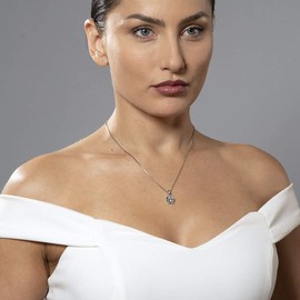 PEORA Aquamarine Cirque Pendant Necklace for Women Sterling Silver, Natural Gemstone Solitaire, 0.75 Carat Round Shape 6mm, with 18 inch Italian Chain, Blue Aquamarine Necklace, w/Jewelry Box