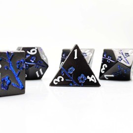 Iemegumi Metal DND Dice Set for Cool Role Playing Dungeons and Dragons with Gift Box - 7 PCS D and D D20 D12 D10 D8 D6 D4 Polyhedral D&D for TRPG MTG Games Lover Players (Black Nickel Blue)