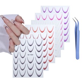 6 Sheets French Nail Art Stickers,Nail Art Stickers Decals Self-Adhesive French Tip Stickers with Tweezer for Women Girls DIY Nail Art Supplies (6 Sheets French Nail Art Stickers)