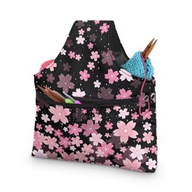 ASQVTIFE Yarn Bag, Cherry Rain Tote Bag, Yarn Storage Organiser, Large Knitting Needle Holder, Bag, Floral Yarn Tote Bag for Crochet Projects, Knitting, Wrist Bag, Lightweight, Casual