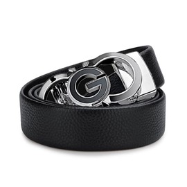 Cinturones de carraca de piel para hombre, hebilla automática, cinturón de trabajo casual con caja de regalo, Plateado (sliver), 42''-45'' Waist Adjustable