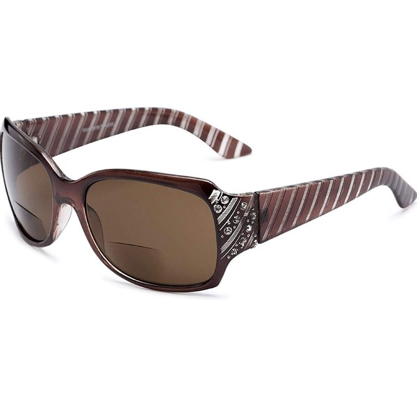 The Jazzy Bifocal Reading Sunglasses, Rhinestone Glasses, Tinted Readers for Women + 1.75 Brown