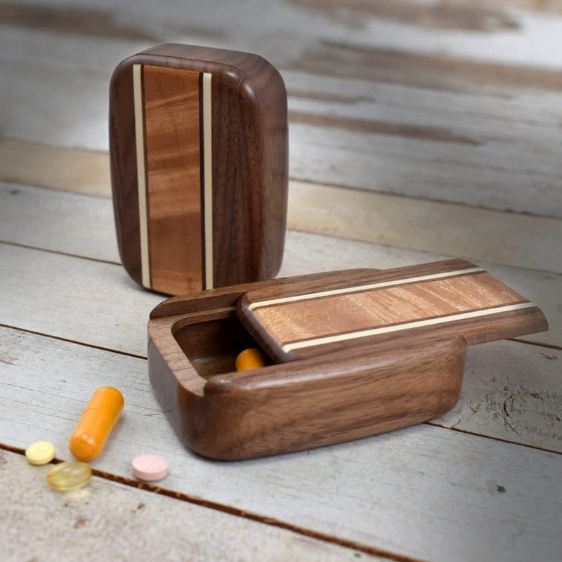 American Made Pocket-Sized Pill Box (Standard Size) - Walnut Wood