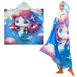 Tirrinia Lightweight Beach Poncho Towel with Hood for Adult Quick Dry Travel Surfer Pool Camping Beach Accessories Vacation Essential Summer, Microfiber Sandproof Women Men Adult Gift Mermaid