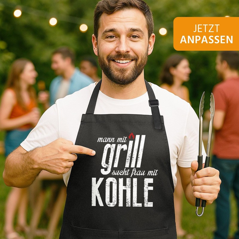 MoonWorks Barbecue Apron Man with Grill Seeking Woman with Charcoal