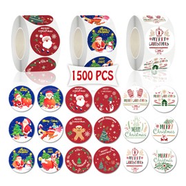 Partywind 1500 PCS Merry Christmas Stickers, Self-Adhesive Stickers Roll for Christmas Ornaments Decorations, Labels Stickers for Envelopes Crafts Decor (3 Rolls)