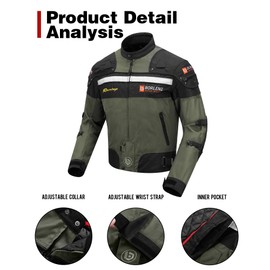 BORLENI Motorcycle Jacket Windproof Motorcycle Full Body Protective Gear CE Armor Suitable for All Seasons,Green,L