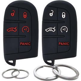 GFDesign 2Pcs Silicone 5 Buttons Key Fob Cover Remote Case Keyless Protector Compatible with Jeep Grand Cherokee Chrysler 300 200 Dodge Charger Challenger Durango Journey Dart Viper Ram (Black)