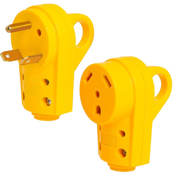 30 Amp RV Plug Male and Female Plug Set Yellow Camper Plug with Handle Receptacle Plug Electrical Plug Adapter 55245