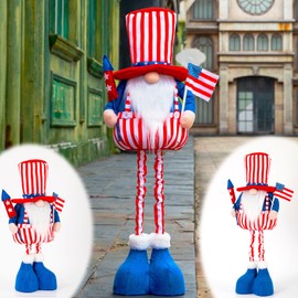 unanscre Large 4th of July Patriotic Gnome Plush Decoration - Standing Independence Day Gnome w/Retractable Spring Leg(23’’-30’’) Decor, Veteran Memorial Day USA Gnome Gift for Fourth of July Ornament