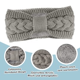 Telgoner Women's Winter Headband, 2 Pieces, Knitted Headband, Ear Warmers, Elastic, Thick Headwrap Headband for Women / Girls (Dark Grey + Light Grey)