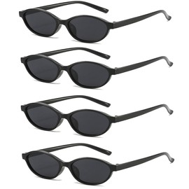 FSMILING 4Pack Retro Oval Cat Eye Sunglasses for Women Vintage Small 90S Trendy Narrow Black Sunglasses Womens