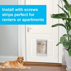 CEESC Dog Door with Soft Transparent Magnetic Flap and Snap-in Closing Panel, Premium PVC Plastic Pet Door for Small Medium Dogs and Puppies(L,White)