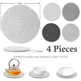 FACAICAI 7" Trivets for Hot Dishes, Hot pots and Pans, 4 Heat Resistant Hot Pads, Pot Holders for Kitchen, Hot Plate Mats for Kitchen Countertops, Table, Home Essentials, Farmhouse Decor (Grey)