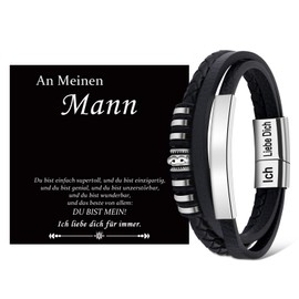 YOGRASS I Love You Gifts for Men, Men's Bracelet, Leather Bracelet, Birthday Gift, Valentine's Day Gift, Anniversary Gift for Men, Husband, Boyfriend, Stainless Steel, Bead