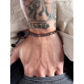 Supcare Stainless Steel Chain Bracelet, Men's Black Bracelets Figaro Chain Jewelry 6mm, Hypoallergenic Bracelet - 21cm