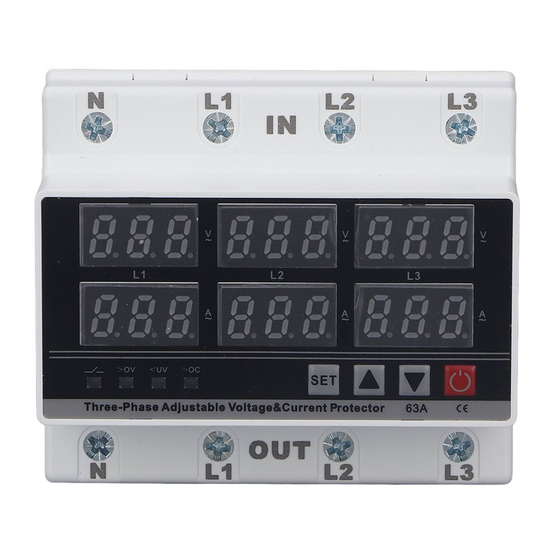 Under Over Voltage Protector 63A 3 Phase 4 Wire Adjustable