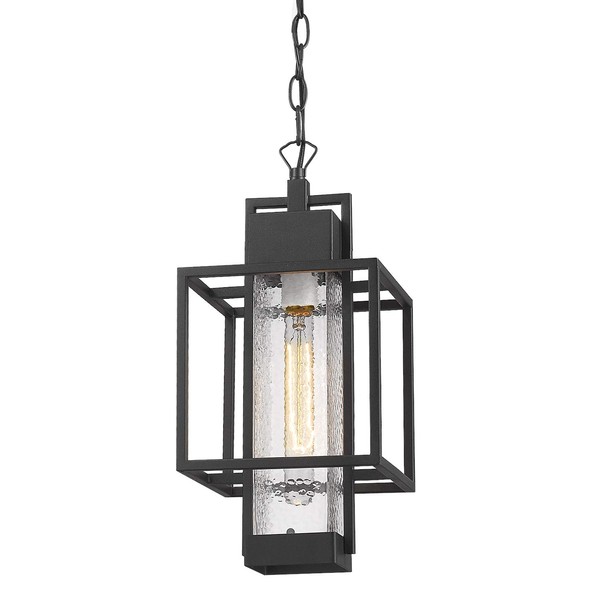 Osimir Outdoor Pendant Light Fixture, 1 Light Exterior Hanging Lantern Porch Light, 14" Outside Lighting for House in Black Finish with Bubble Glass Lamp Shade 2375/1HL