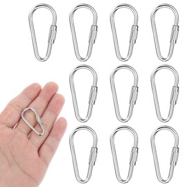 FdcLixuvol 10 Pieces Heavy Duty Stainless Steel Quick Link Metal Mini Locking Carabiner Key Ring Repair Chain Links Hooks for Keychain Outdoor Camping Small Animal Parrot Hanging Toys, Silver